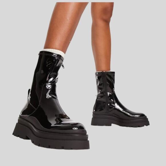 Aldo Big Shot Sock Boots Black Patent Size 8.5 NWT $165 MSRP - Picture 1 of 8